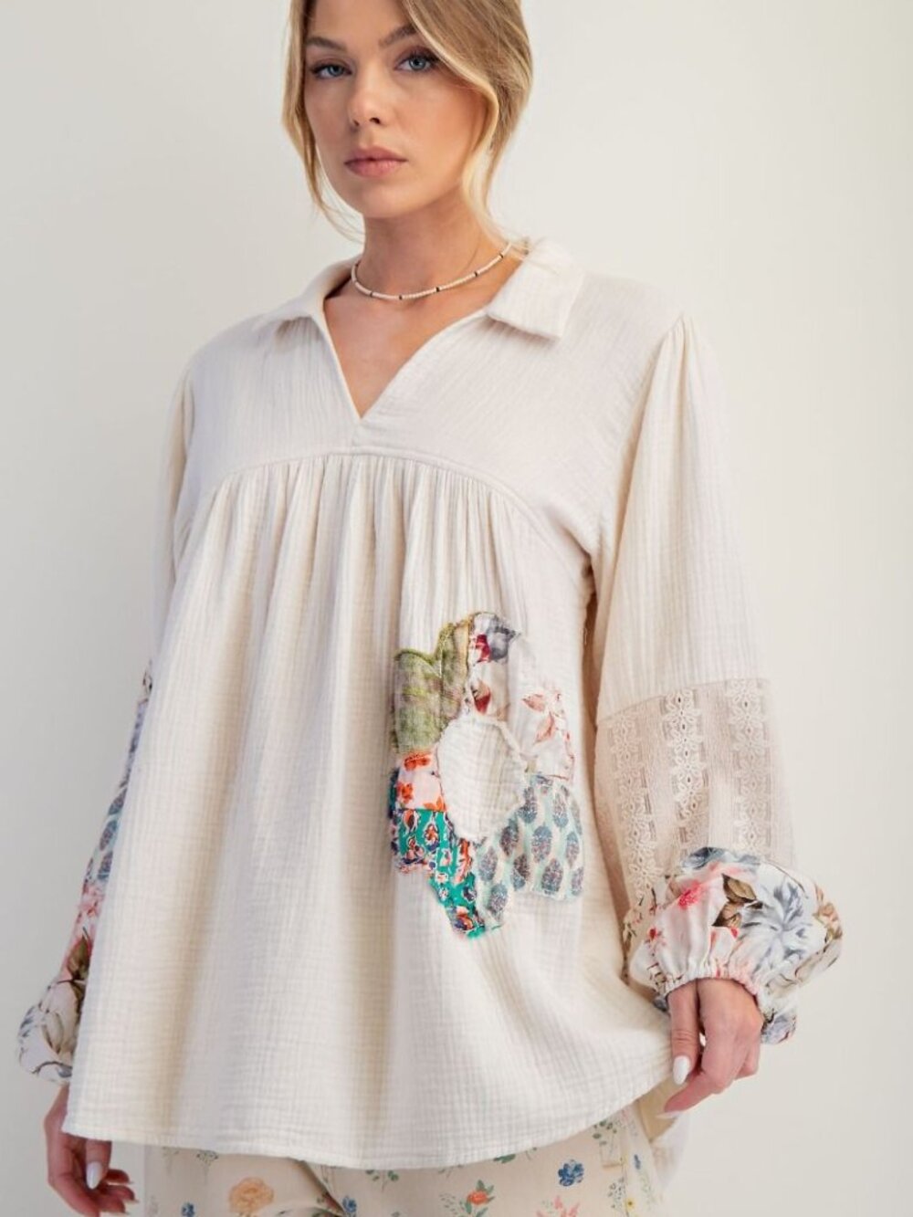 EASEL ROMANTIC MIXED MEDIA VINTAGE INSPIRED BLOUSE